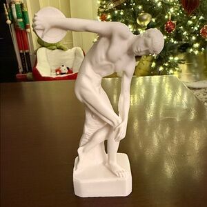 Elegant White Greek Discus Thrower Statue